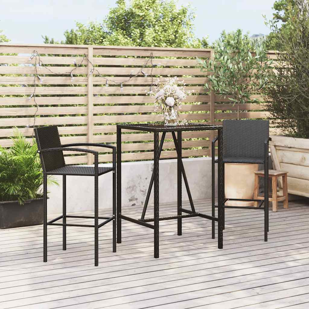 3 Pcs conjunto de bar para jardim vime PE preto
