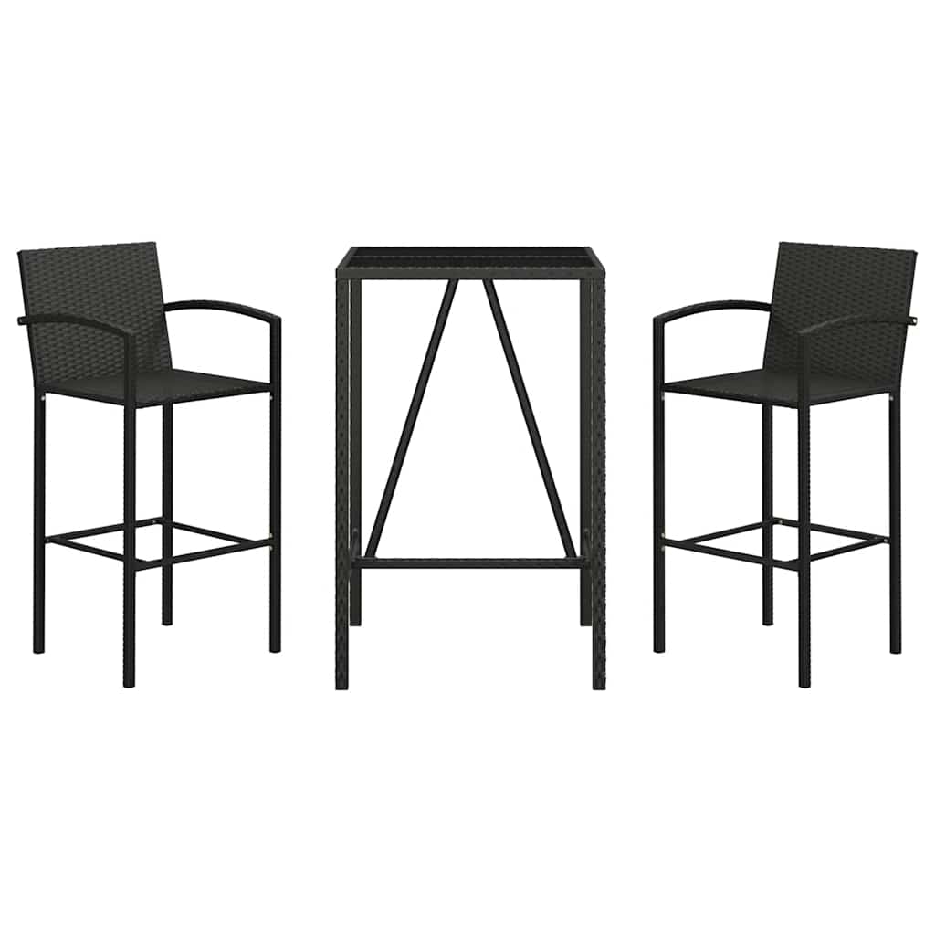 3 Pcs conjunto de bar para jardim vime PE preto