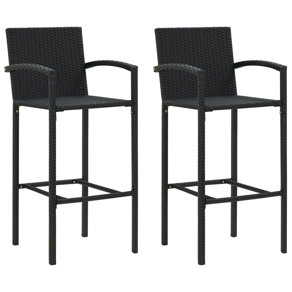 3 Pcs conjunto de bar para jardim vime PE preto