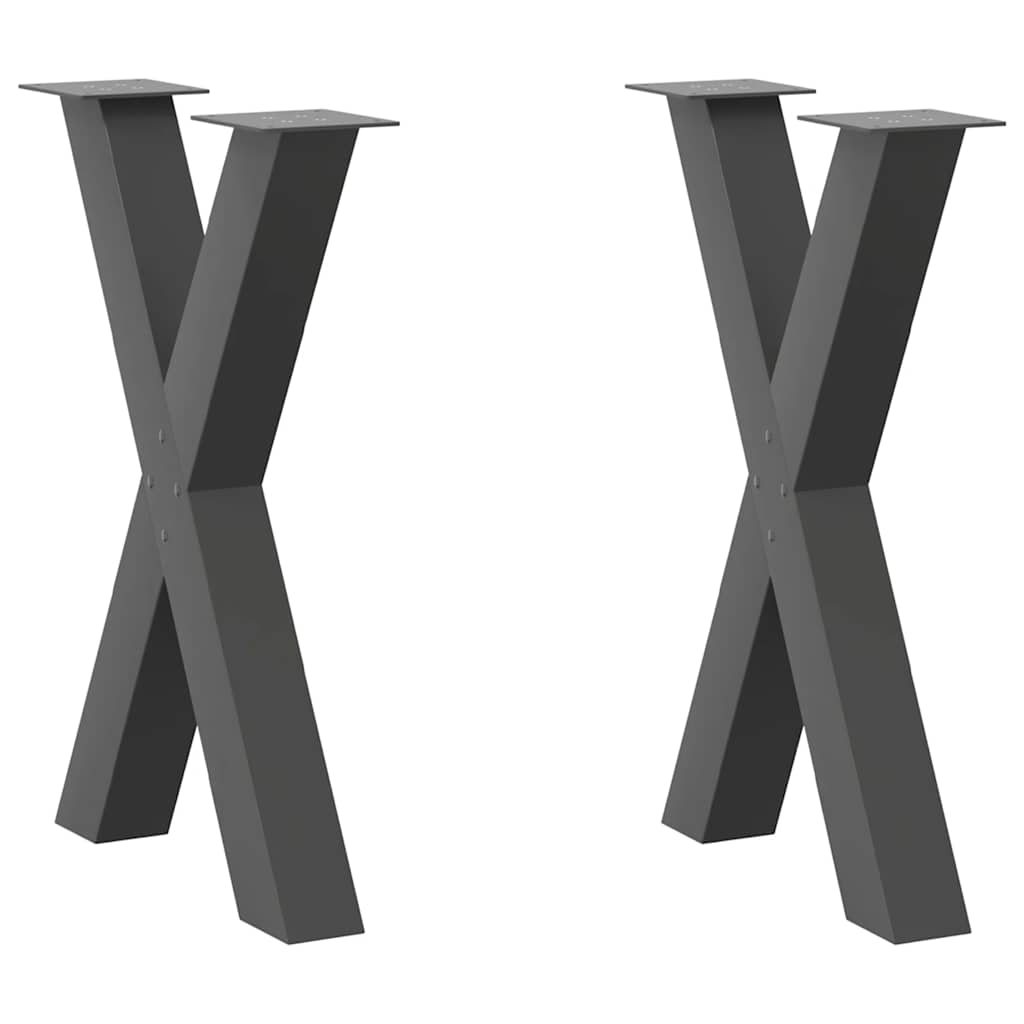 Pés para mesa de jantar em formato de x, 2 peças, antracite, 60x(72-73) cm, aço