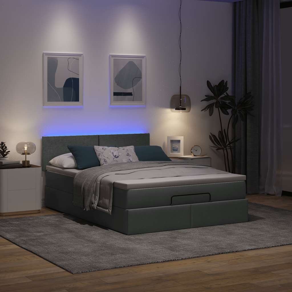 Cama otomana com colchão & leds 140x200 cm cinzento escuro