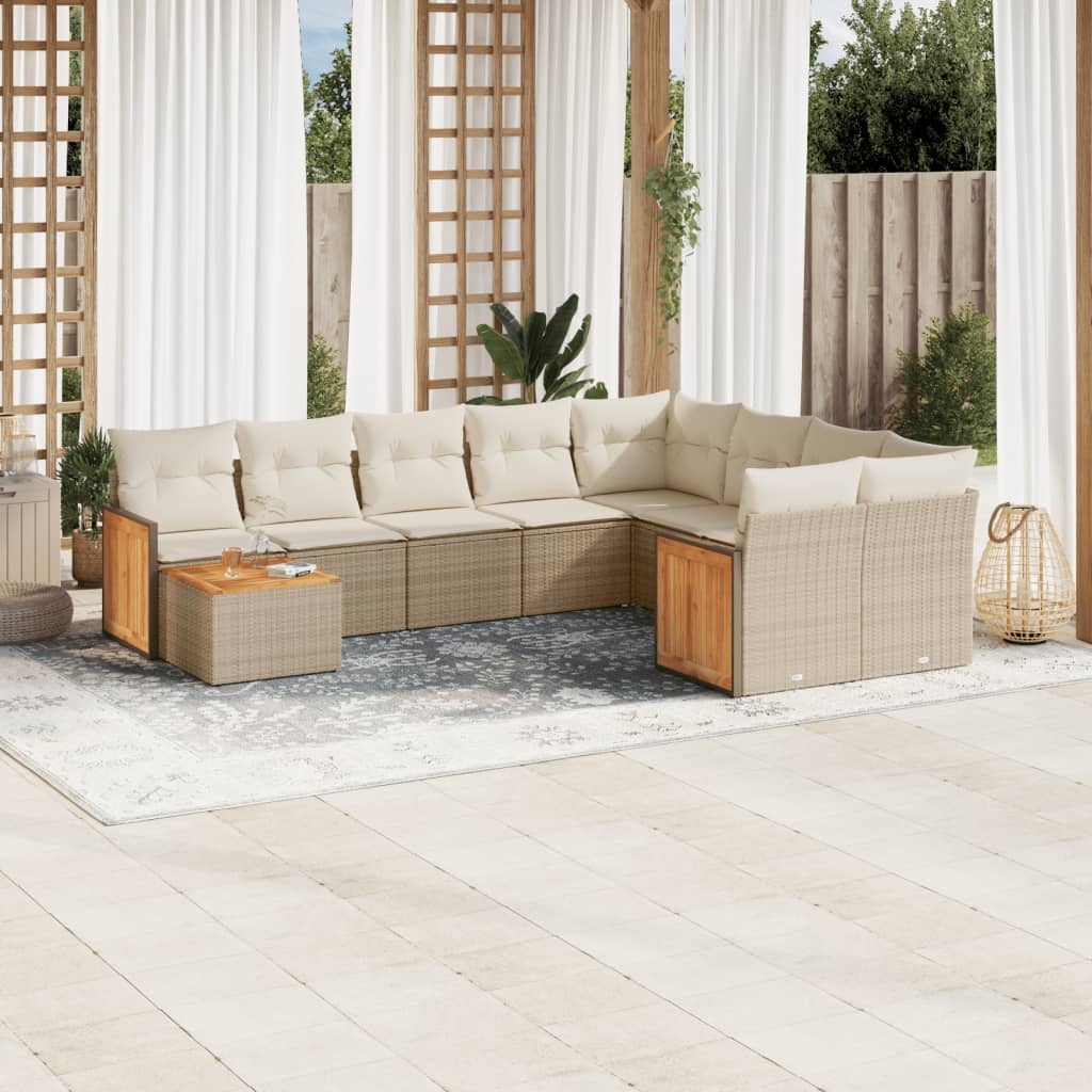 10 Pcs conjunto de sofás p/ jardim com almofadões vime PE bege