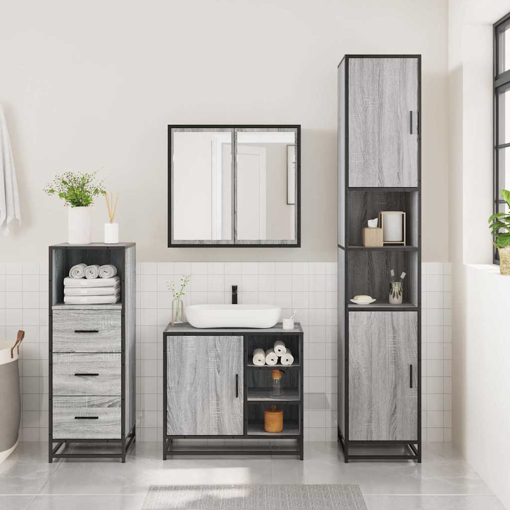 3 Pcs conjunto móveis casa de banho madeira proc. cinza sonoma