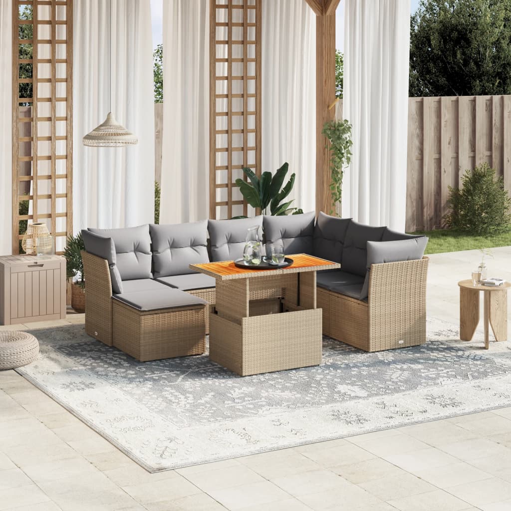 8 Pcs conjunto de sofás p/ jardim com almofadões vime PE bege