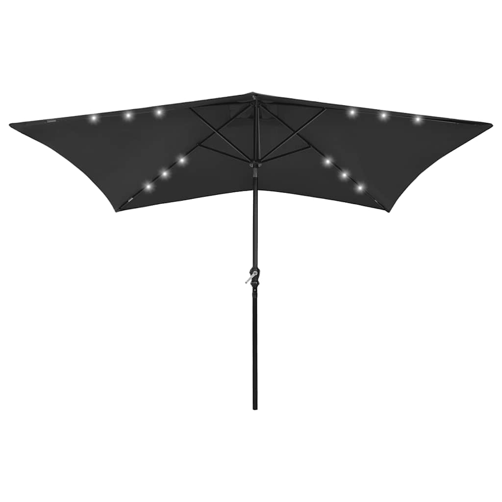 Guarda-sol de jardim com luzes LED e poste de aço 2x3 m preto
