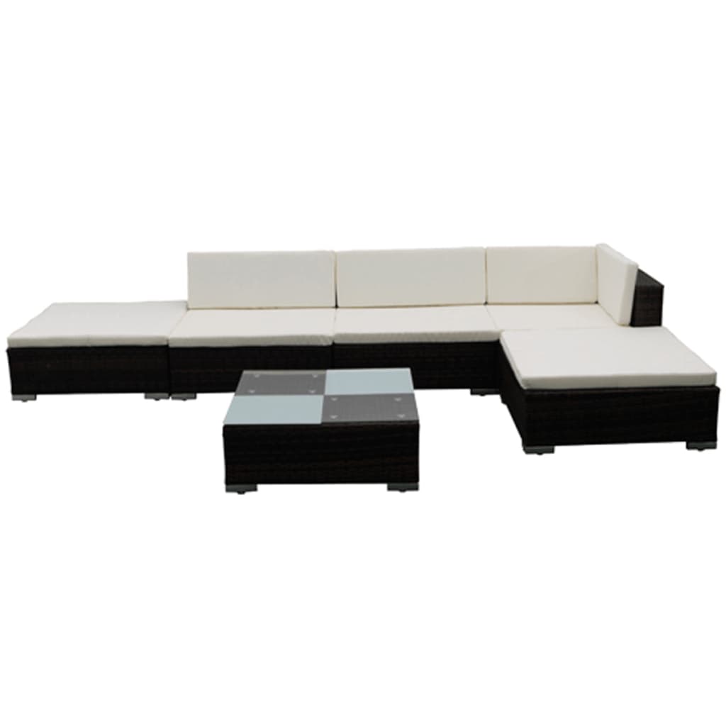 6 Pcs conjunto lounge jardim c/ almofadões vime PE castanho