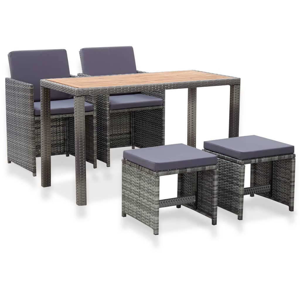5 Pcs conjunto jantar exterior vime e madeira acácia antracite