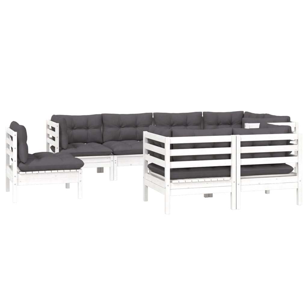 8 Pcs conjunto lounge jardim c/ almofadões pinho maciço branco