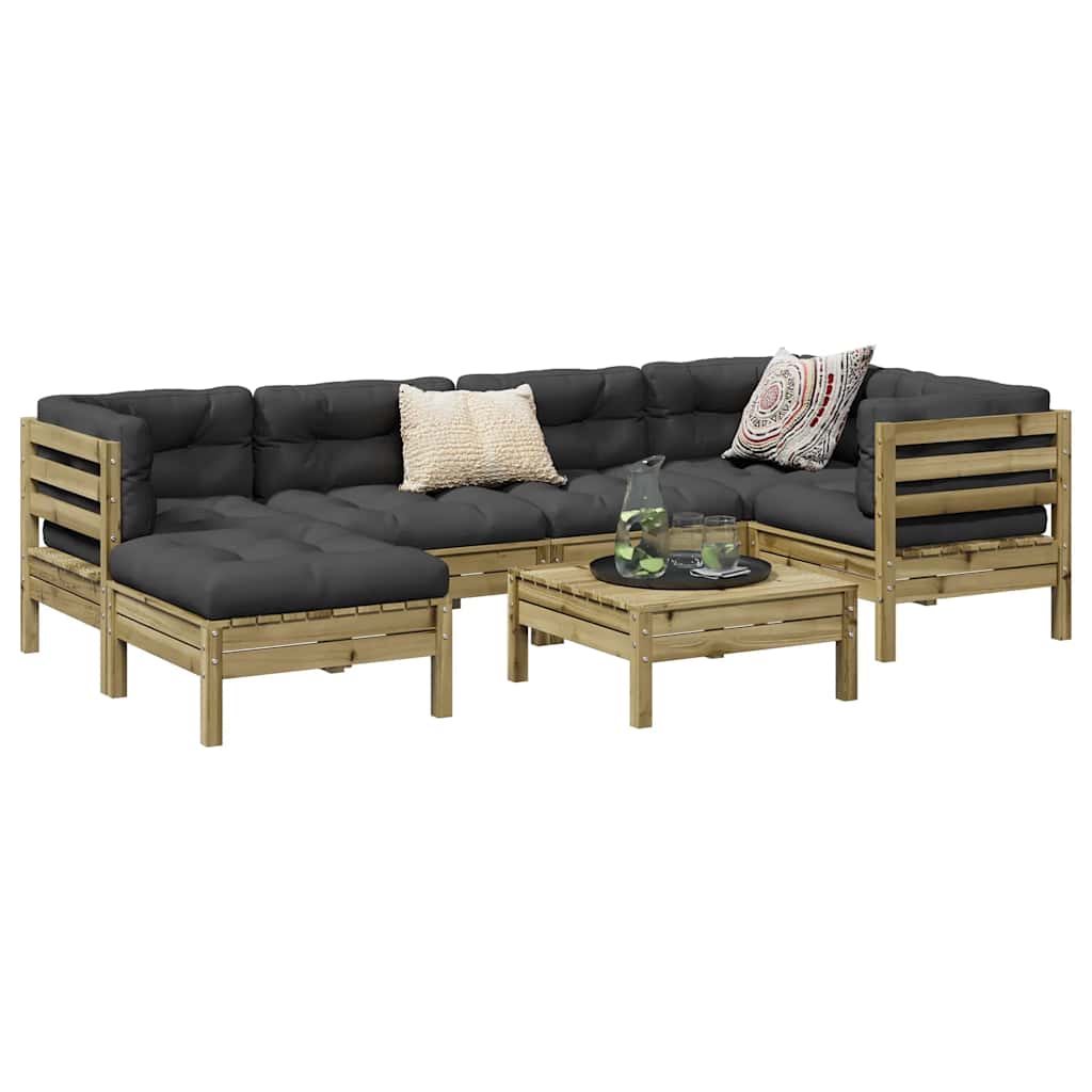 7 Pcs conjunto sofás de jardim c/ almofadões pinho impregnado