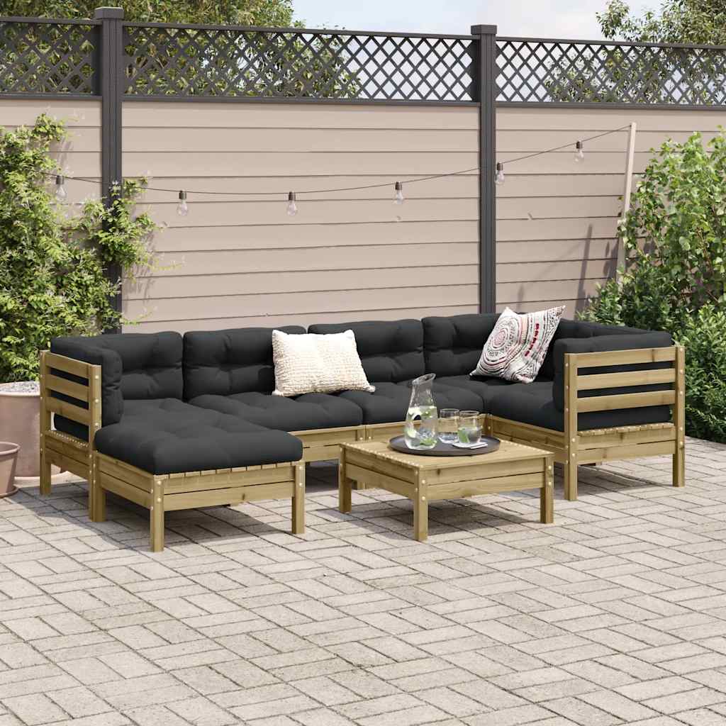 7 Pcs conjunto sofás de jardim c/ almofadões pinho impregnado