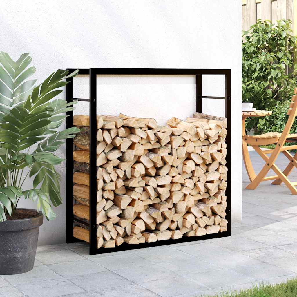 Suporte para lenha 80x28x86 cm aço preto mate