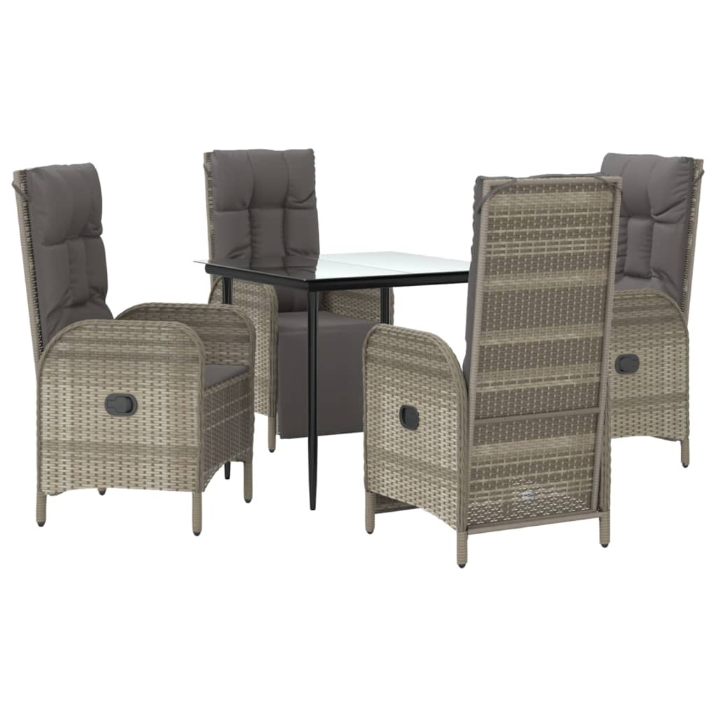 5 Pcs conjunto jantar jardim c/ almofadões vime PE preto/cinza