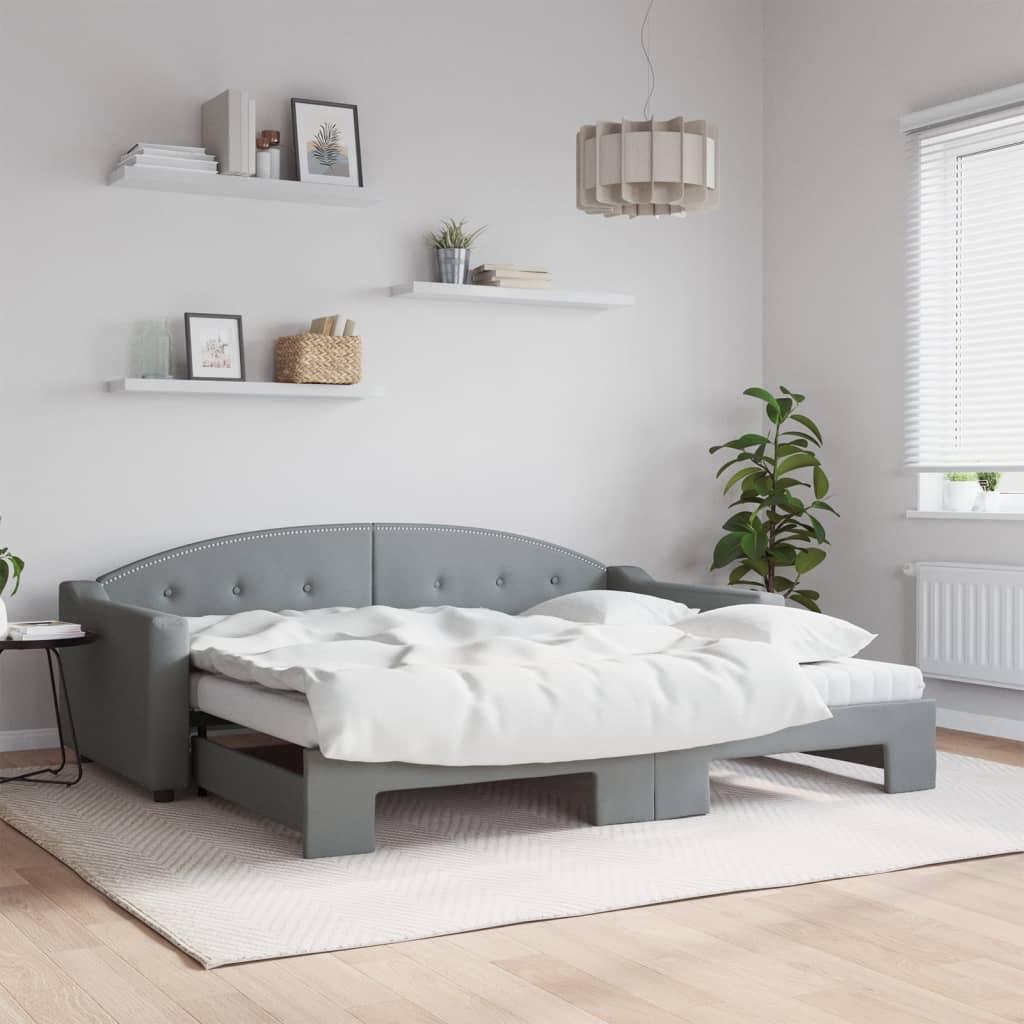 Sofá-cama c/ gavetão e colchões 90x200 cm tecido cinzento-claro
