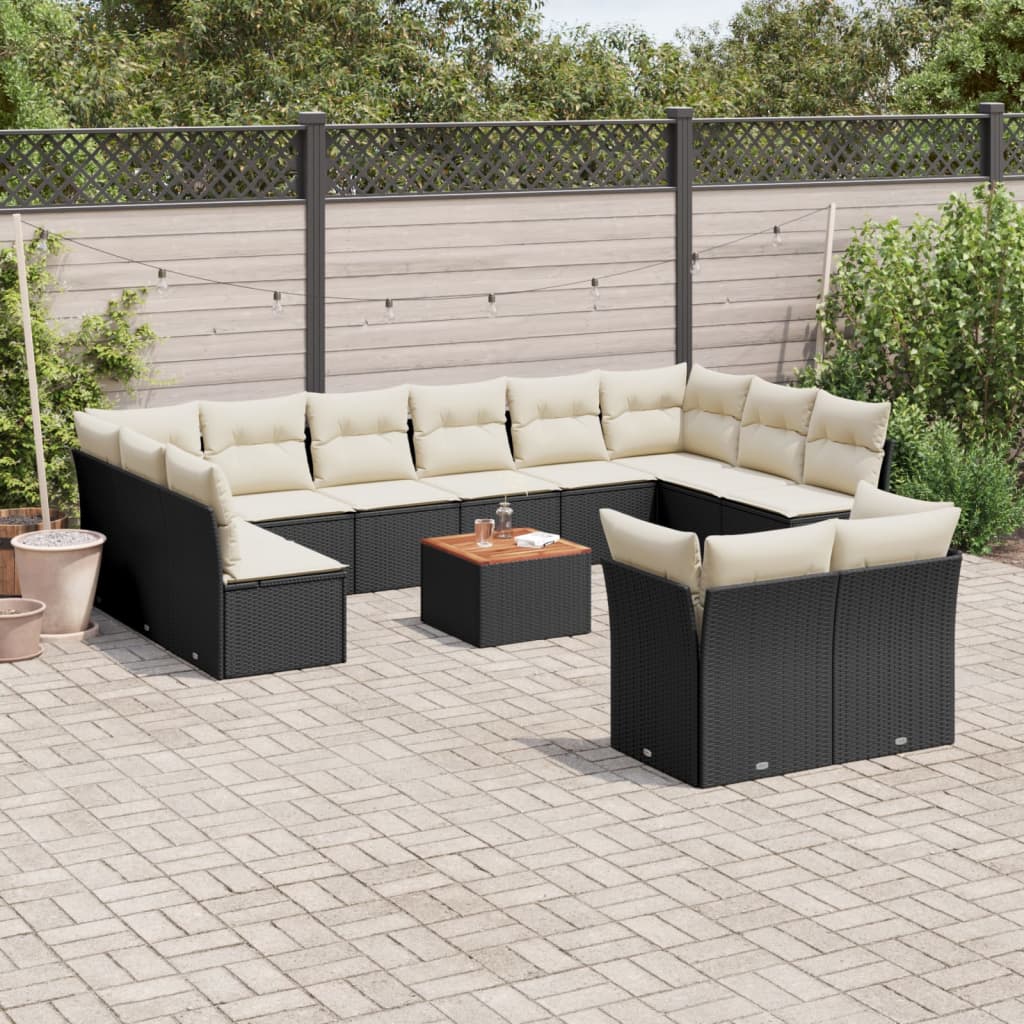 13 Pcs conjunto de sofás de jardim com almofadões vime PE preto