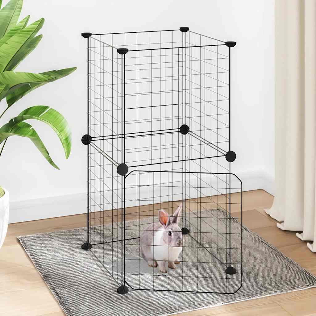 Gaiola p/ animais de 8 painéis c/ porta 35x35 cm aço preto