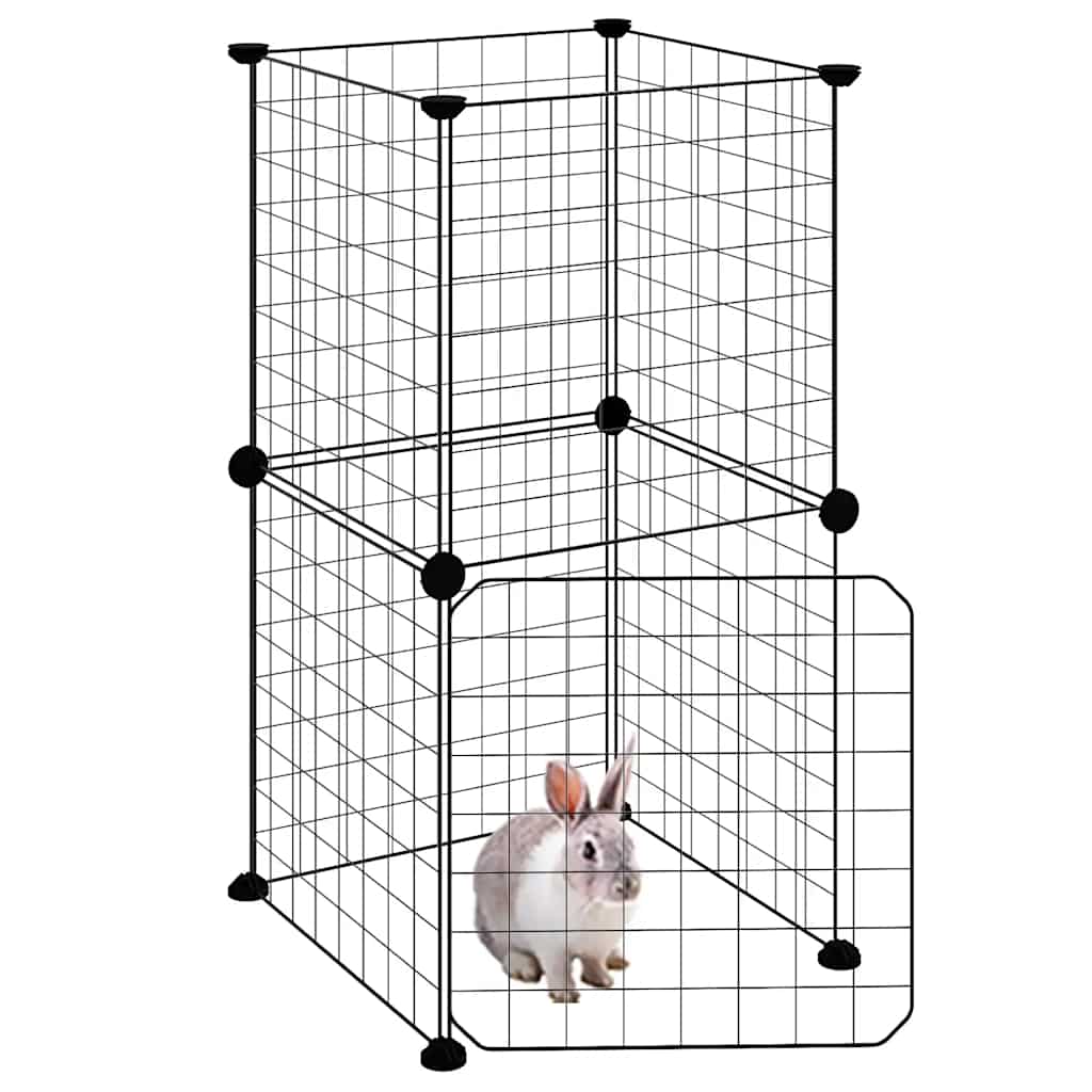 Gaiola p/ animais de 8 painéis c/ porta 35x35 cm aço preto