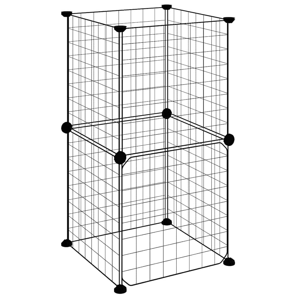Gaiola p/ animais de 8 painéis c/ porta 35x35 cm aço preto