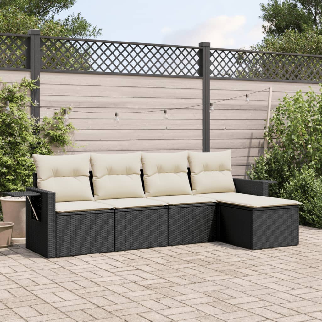 5 Pcs conjunto sofás de jardim com almofadões vime PE preto