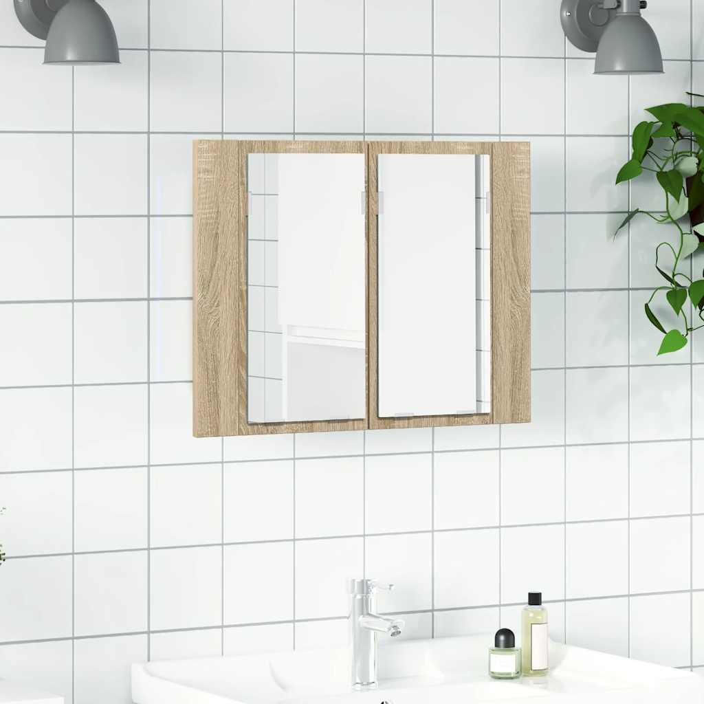 Armário espelhado casa de banho LED acrílico carvalho sonoma