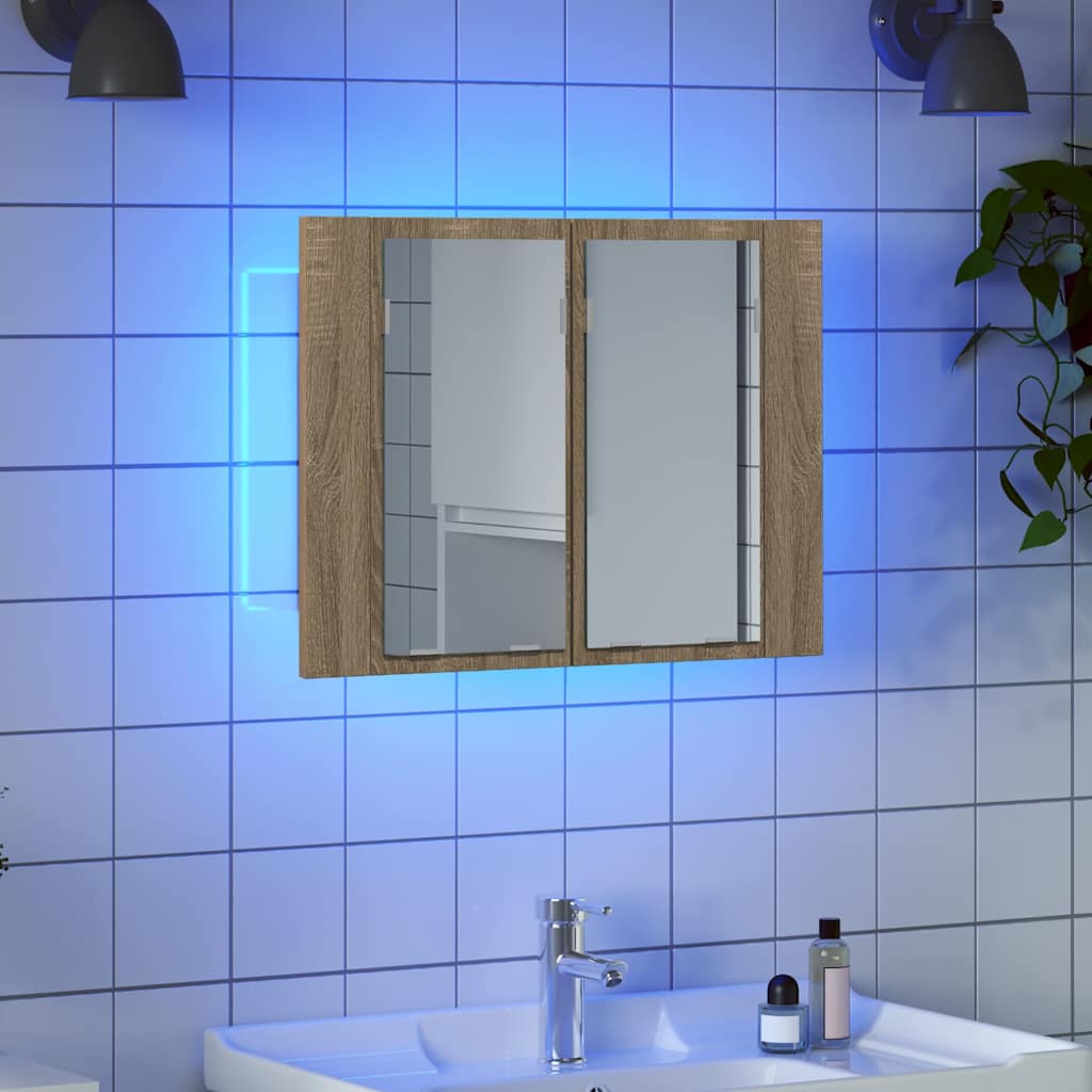 Armário espelhado casa de banho LED acrílico carvalho sonoma