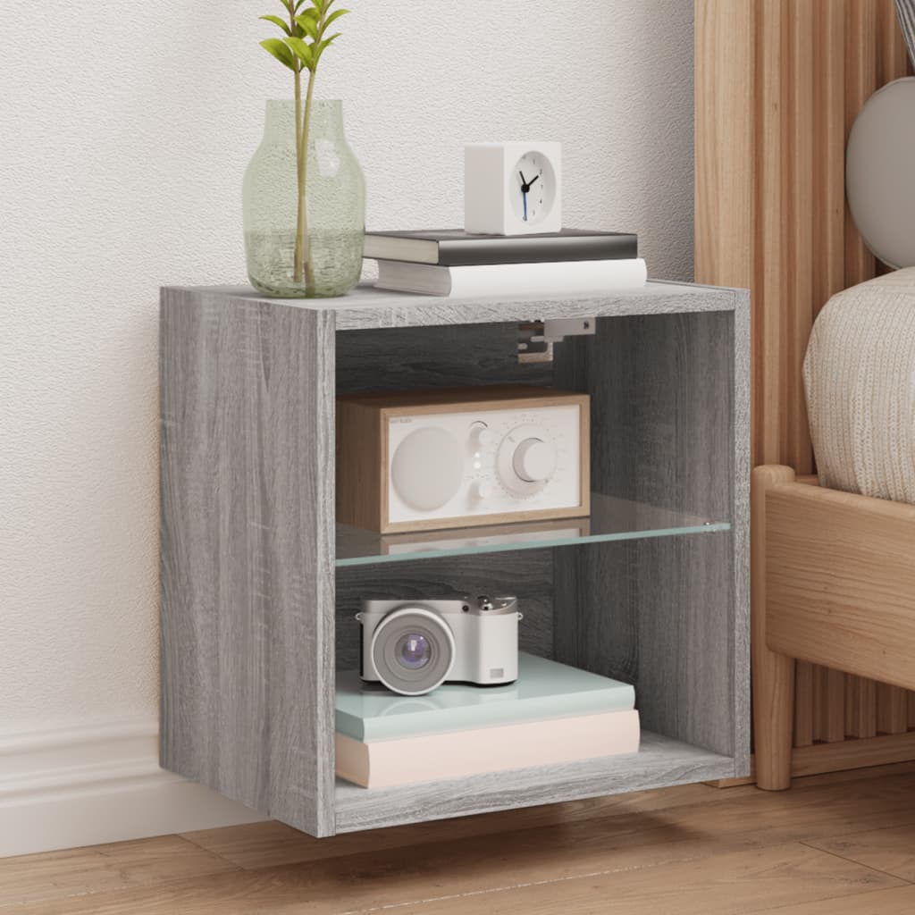 Mesa de cabeceira de parede com luzes LED cinzento sonoma
