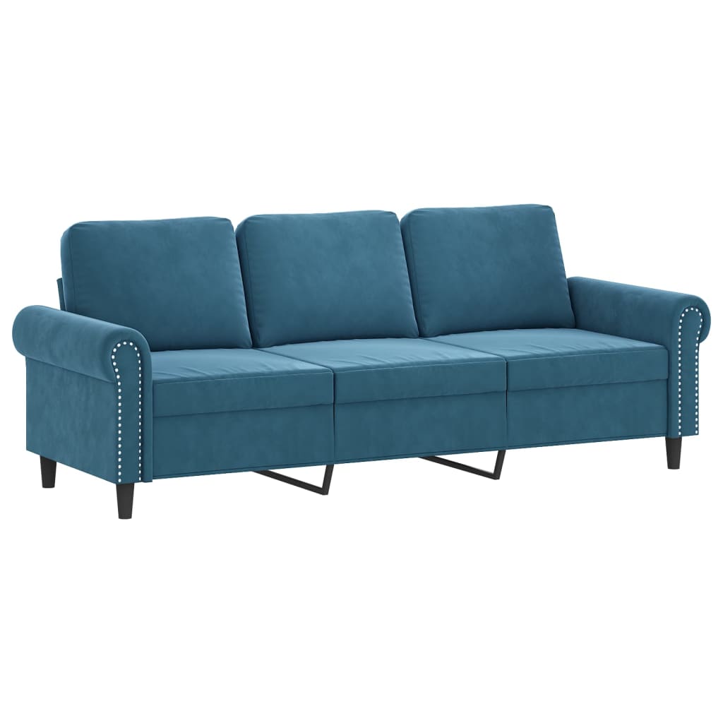 3 Pcs conjunto de sofás com almofadas veludo azul