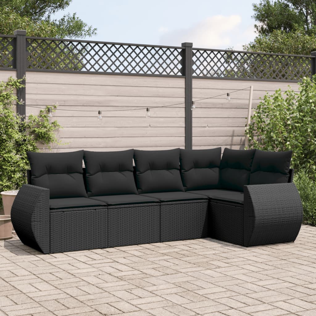 5 Pcs conjunto sofás de jardim com almofadões vime PE preto