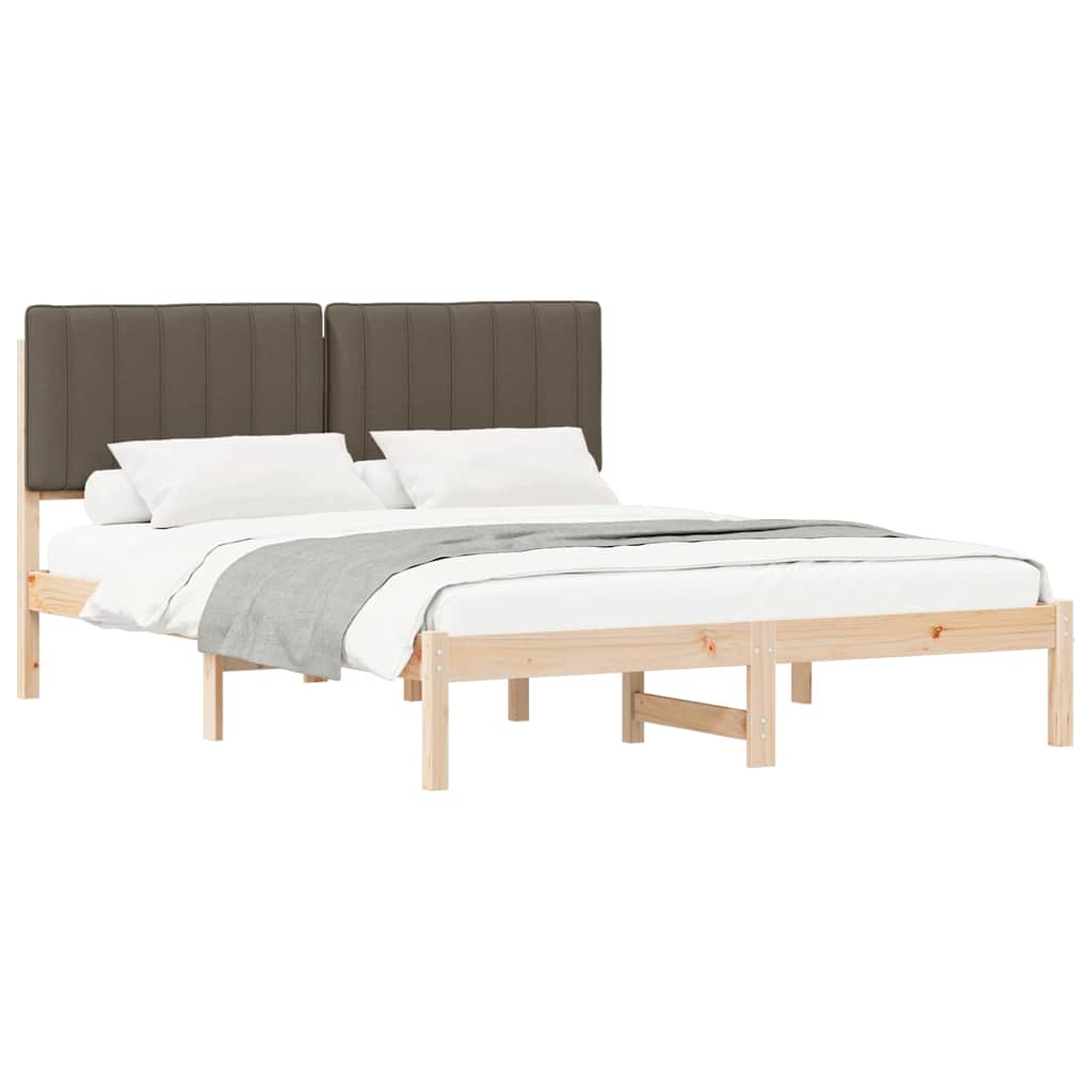 Estrutura de cama com cabeceira estofada cinzento-acastanhado