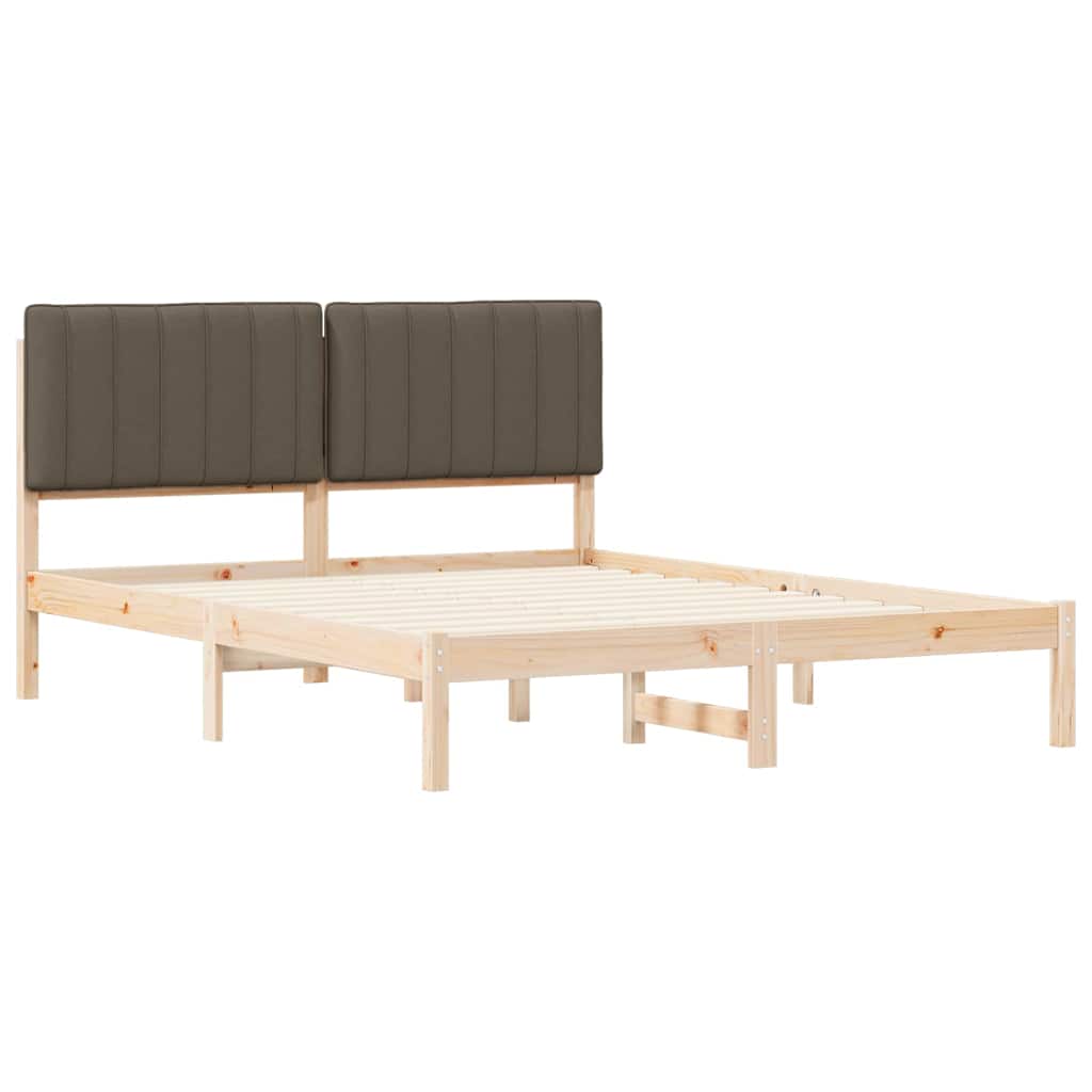Estrutura de cama com cabeceira estofada cinzento-acastanhado