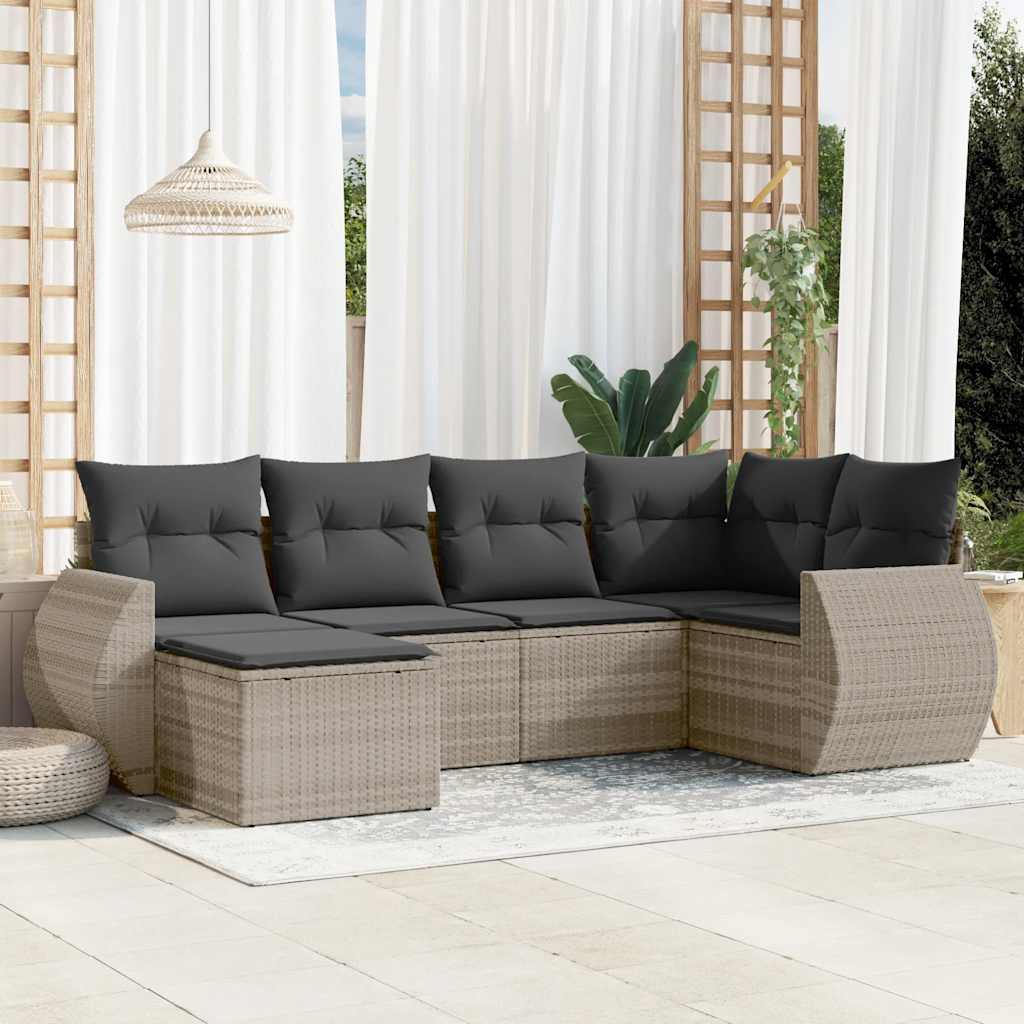 6 Pcs conj. sofás jardim com almofadões vime PE cinzento-claro