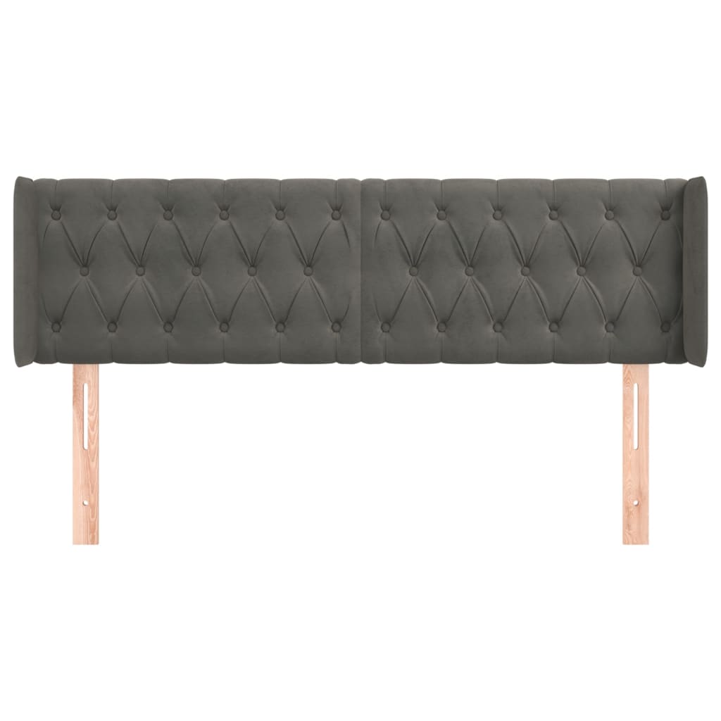 Cabeceira de cama c/ abas veludo 147x16x78/88cm cinzento-escuro