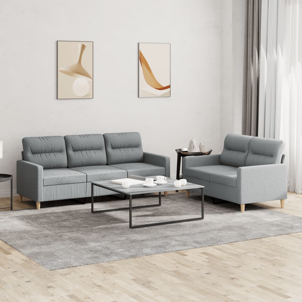 2 Pcs conjunto de sofás com almofadões tecido cinzento-claro
