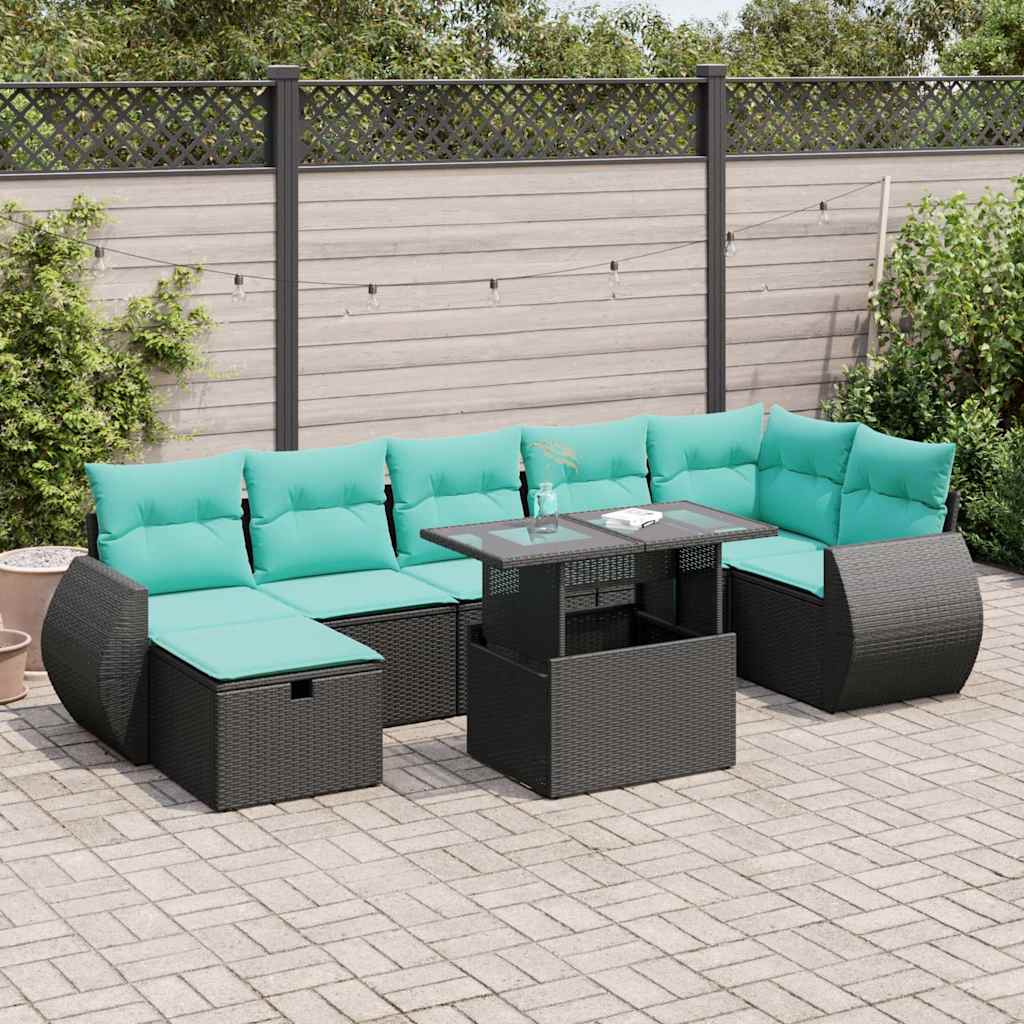8 Pcs conjunto sofás jardim almofadões vime PE/acácia cinzento