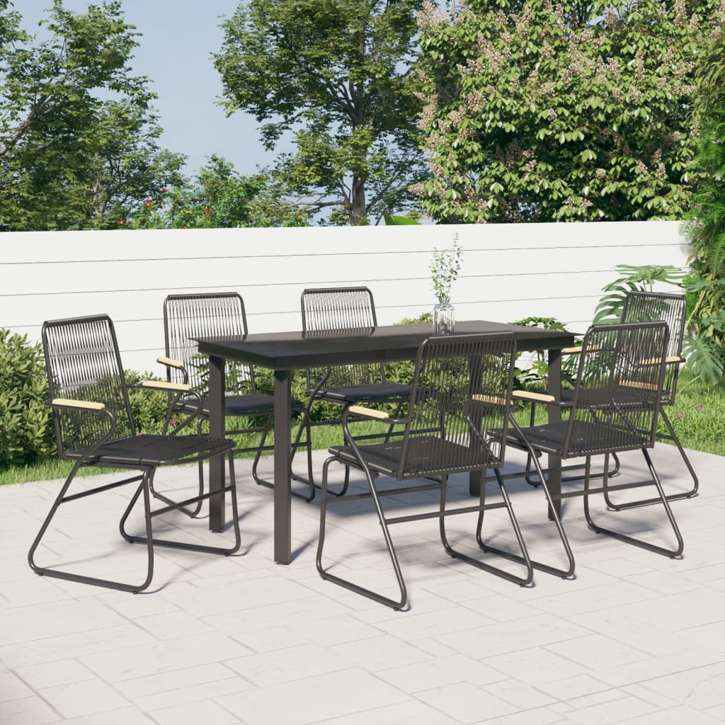 7 Pcs conjunto de jantar para jardim vime de PVC preto