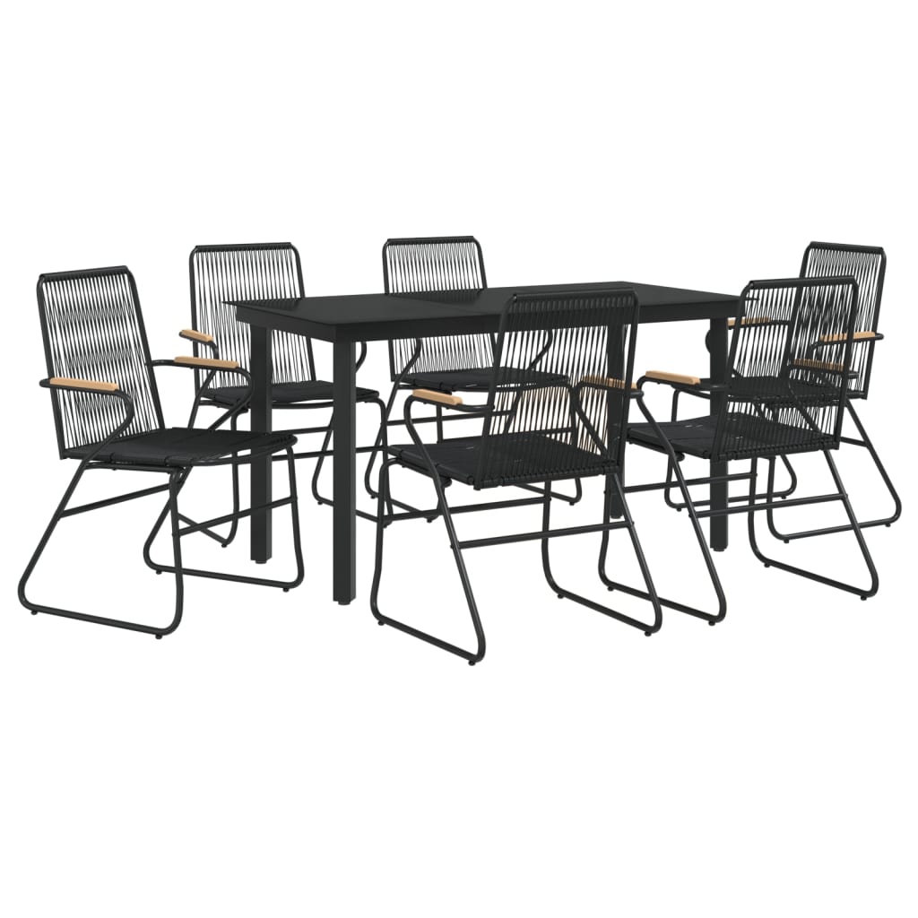 7 Pcs conjunto de jantar para jardim vime de PVC preto