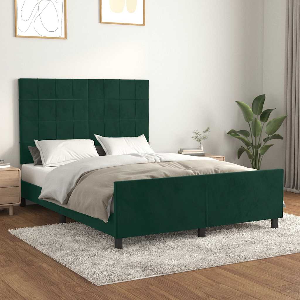 Estrutura de cama sem colchão 140x190 cm veludo verde-escuro