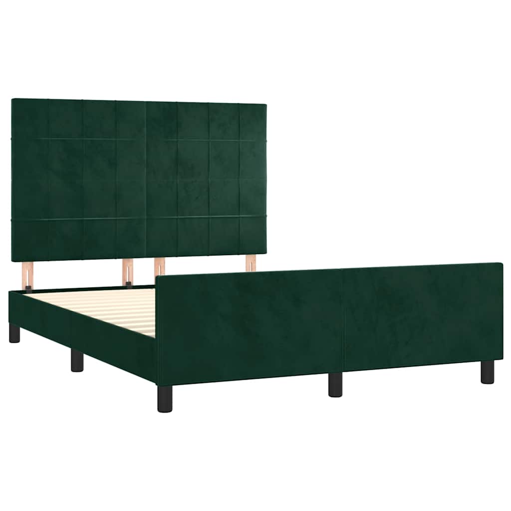 Estrutura de cama sem colchão 140x190 cm veludo verde-escuro