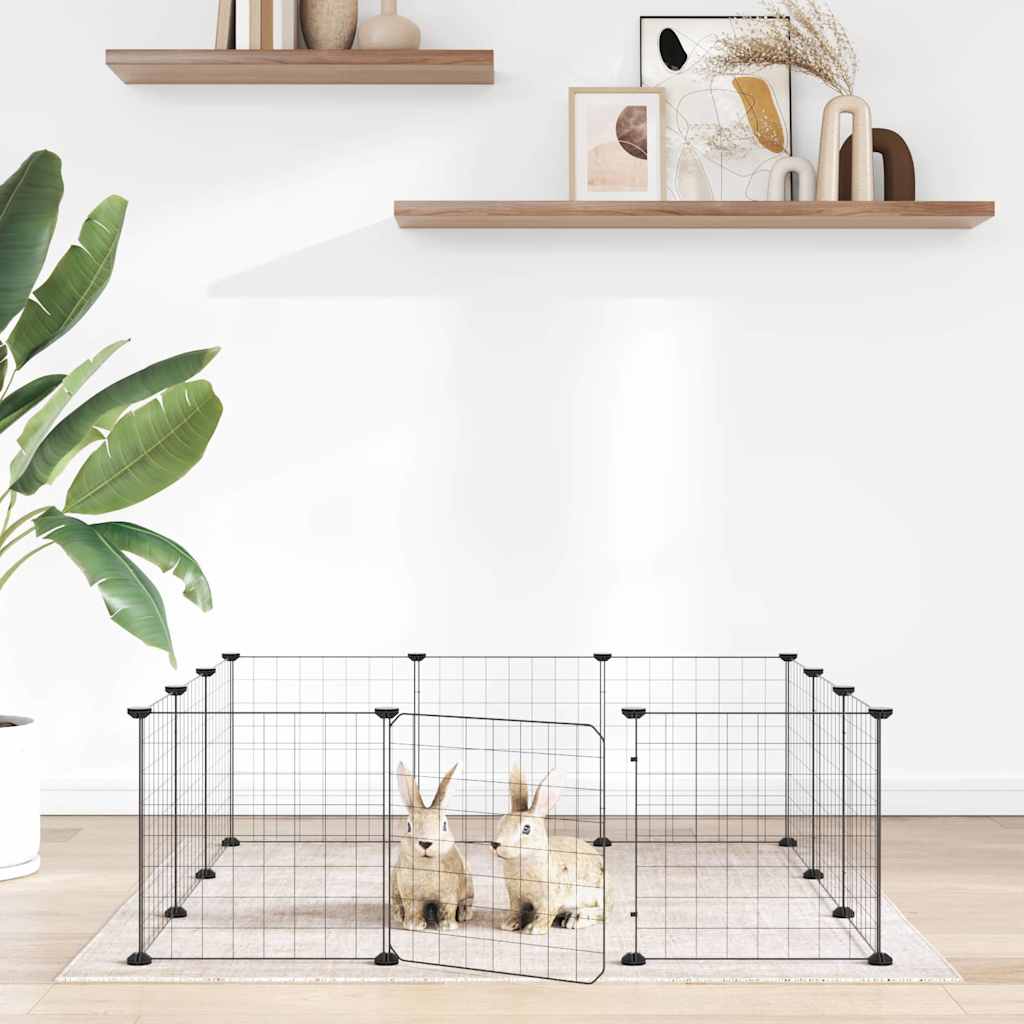 Gaiola para animais de estimação com 12 painéis e porta, preta, 105x105x35 cm, aço