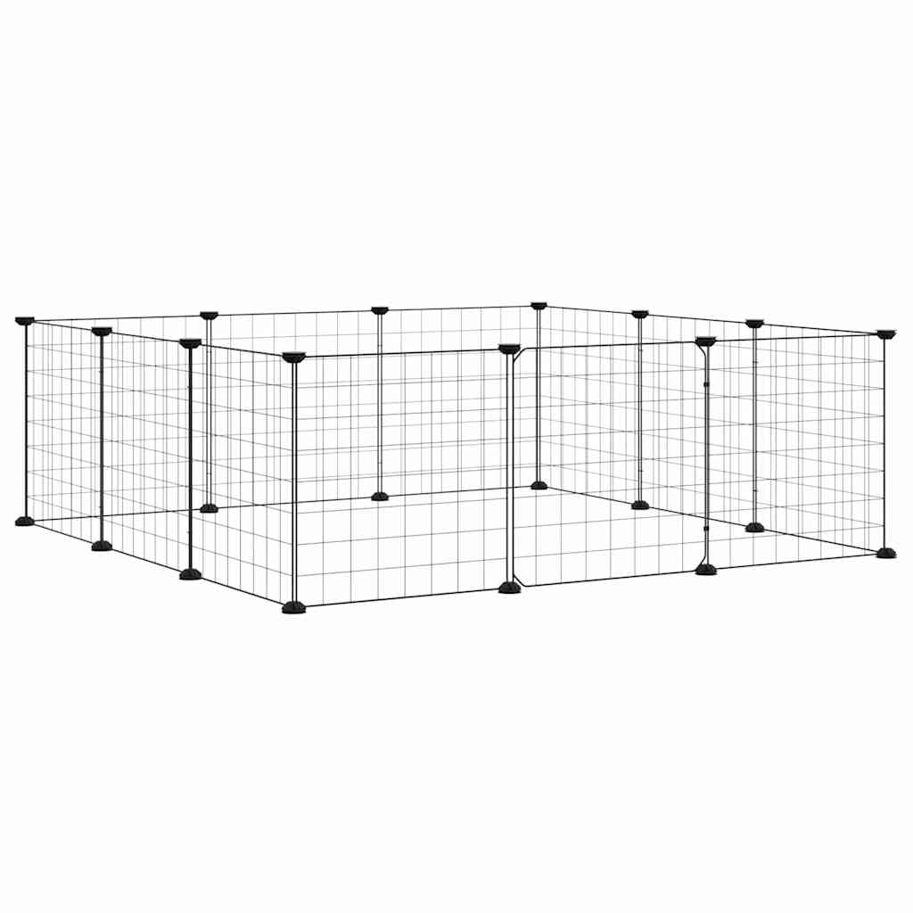 Gaiola para animais de estimação com 12 painéis e porta, preta, 105x105x35 cm, aço