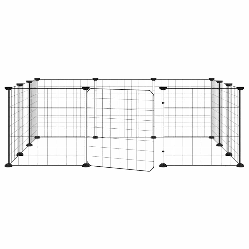 Gaiola para animais de estimação com 12 painéis e porta, preta, 105x105x35 cm, aço