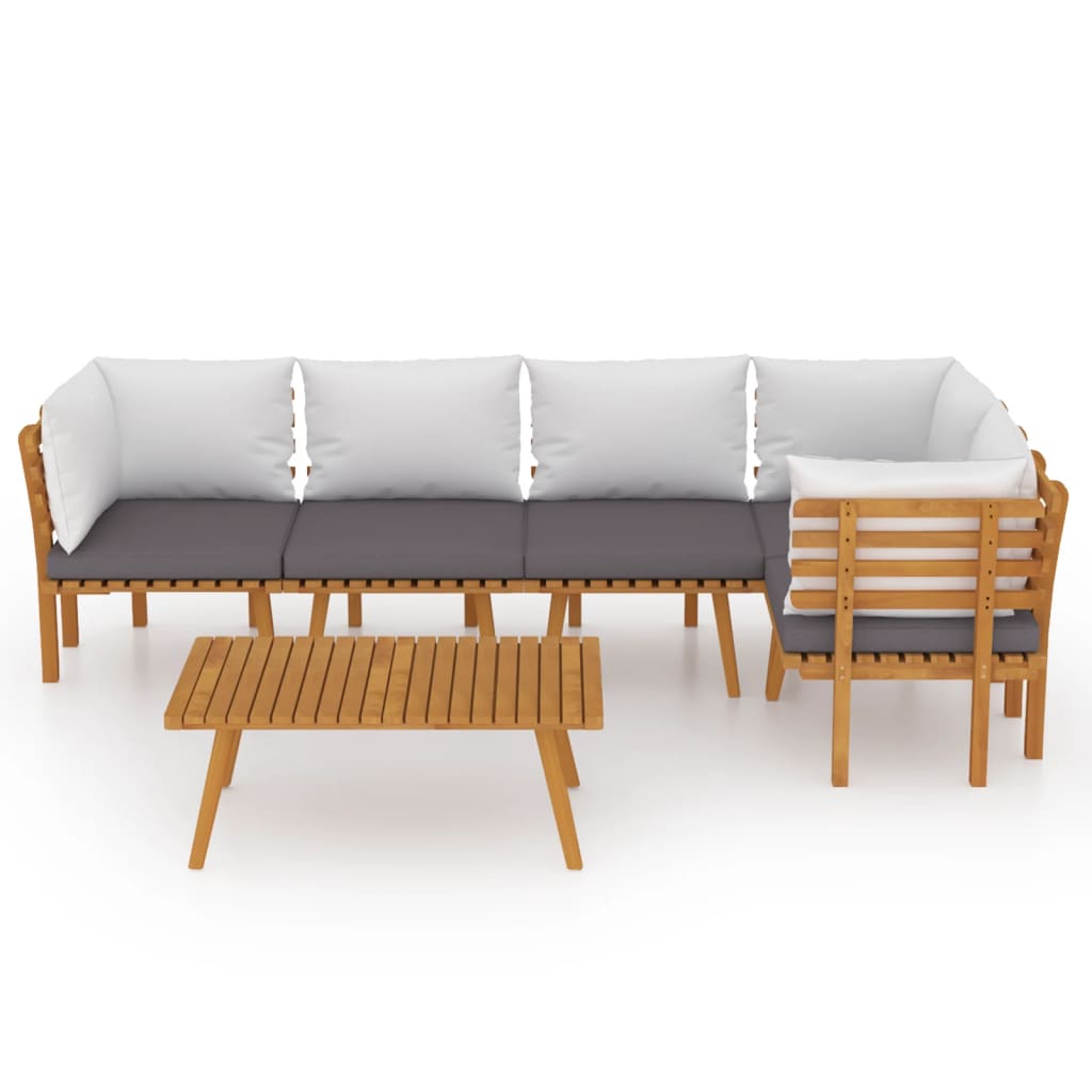 6 Pcs conjunto lounge de jardim c/ almofadões acácia maciça