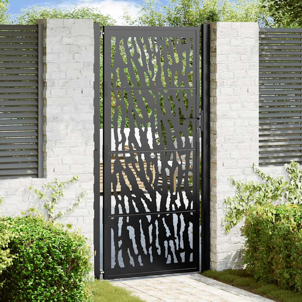 Portão de jardim preto 100x200 cm aço com design de rastros