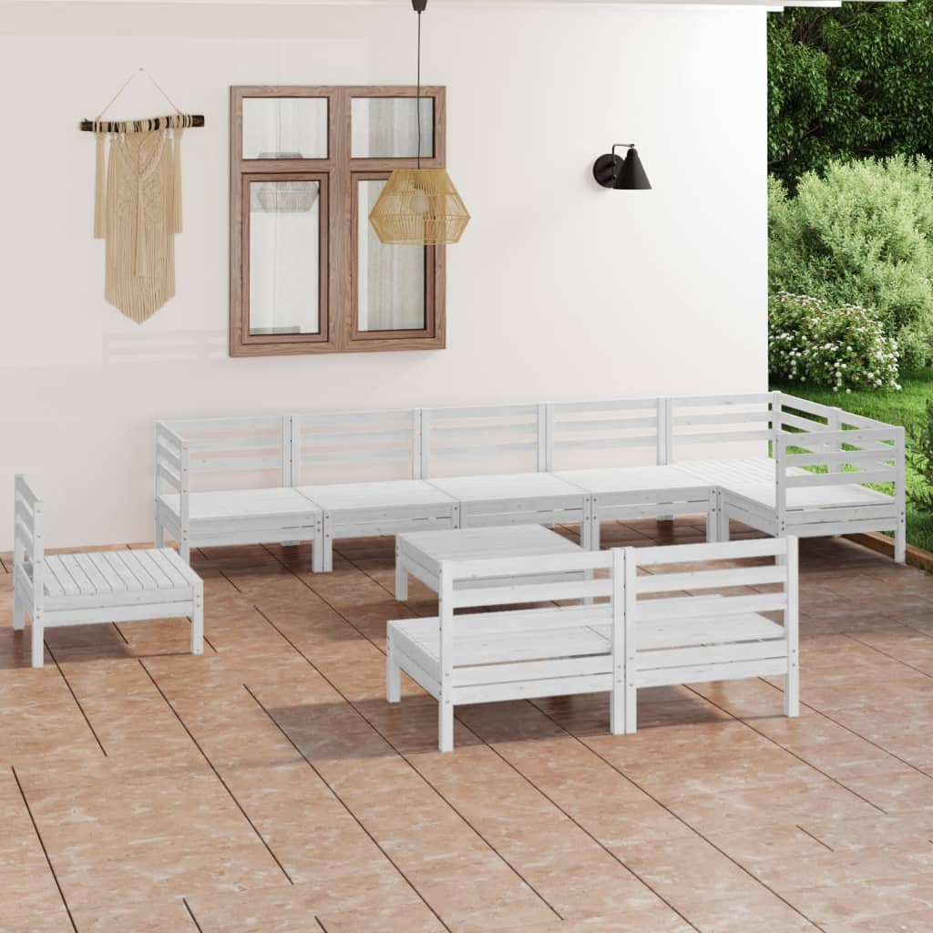 10 Pcs conjunto lounge de jardim pinho maciço branco