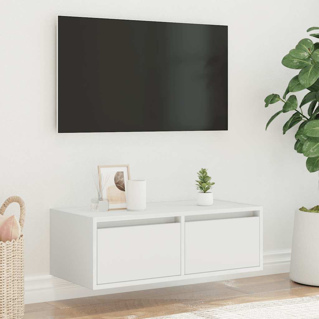 Móvel de TV com luzes LED 75x35,5x25 cm branco