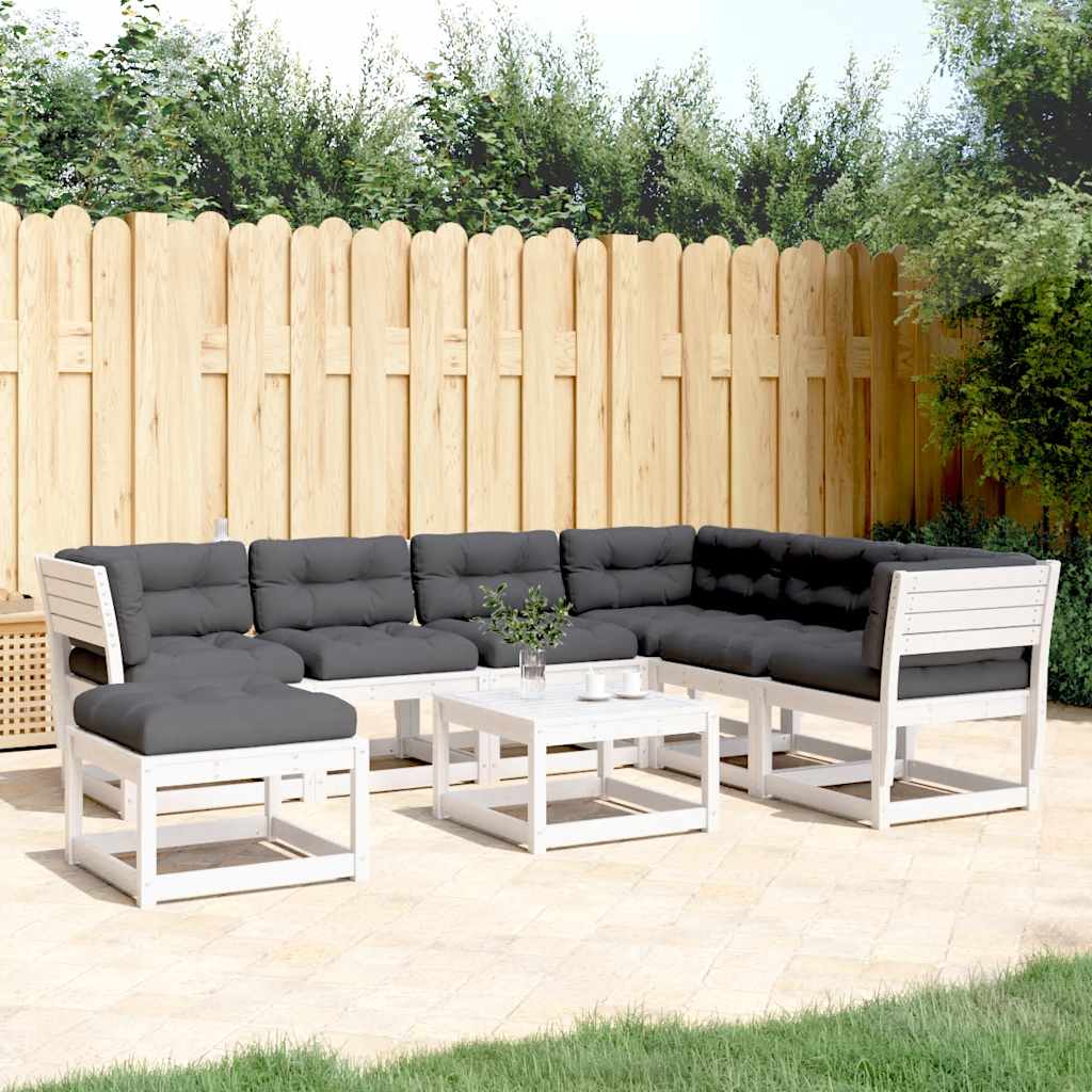 7 Pcs conj. lounge de jardim c/ almofadões pinho maciço branco