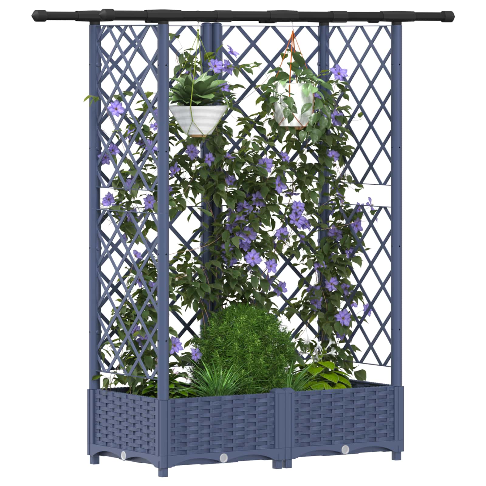Cama elevada com treliça e telhado cinzento 124 x 40 x 121 cm