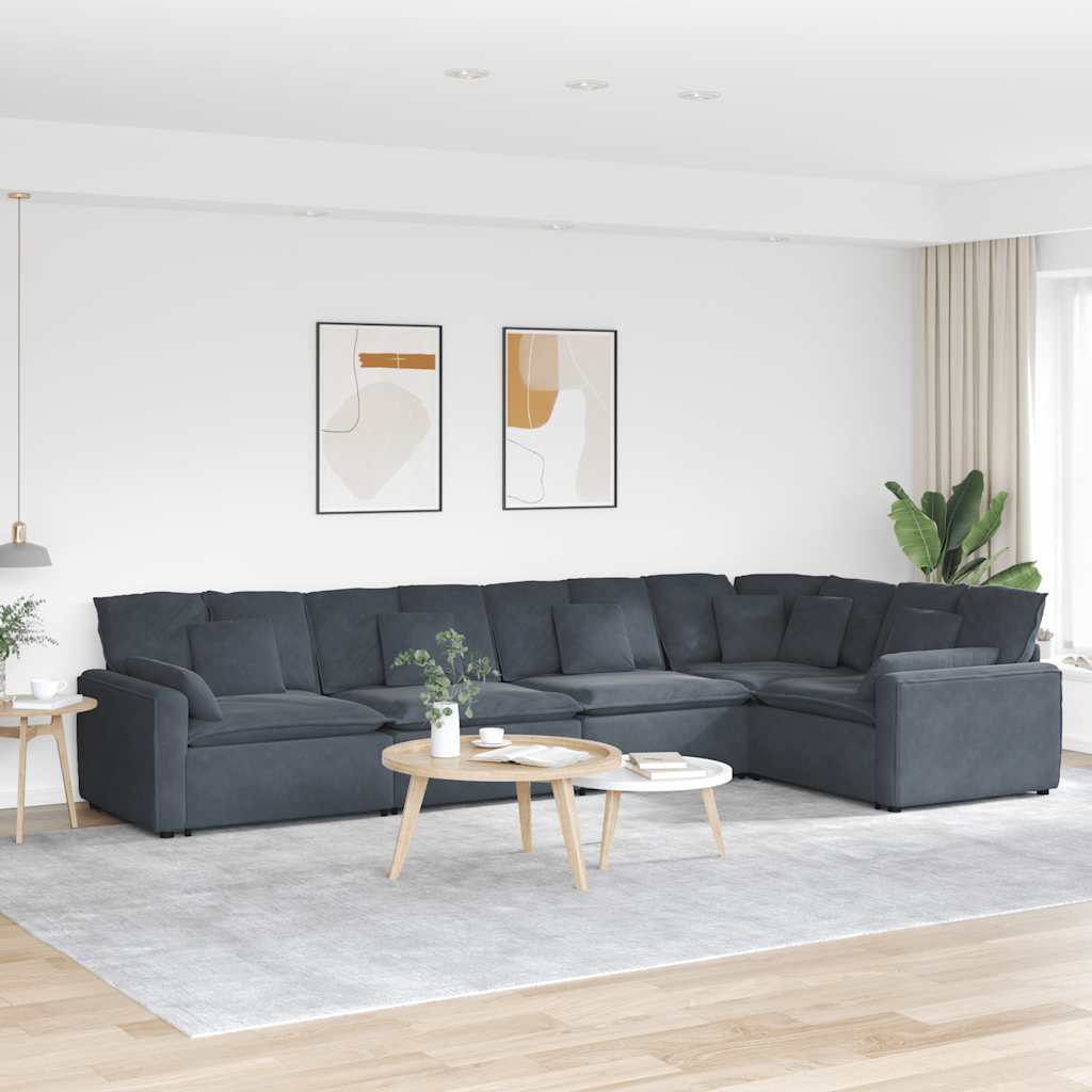 Sofá modular com almofadas veludo cinzento-escuro