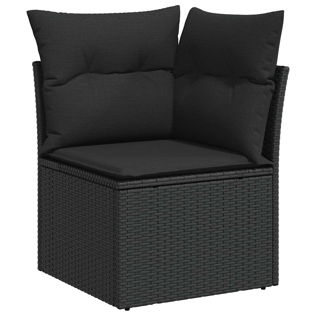 10 Pcs conjunto sofás de jardim c/ almofadões vime PE preto