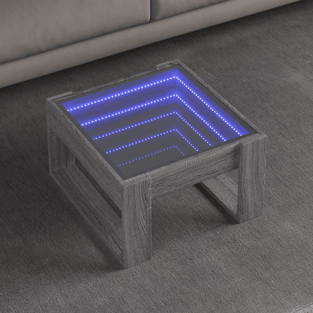 Mesa de centro luzes LED infinity 50x53x30 cm cinzento sonoma