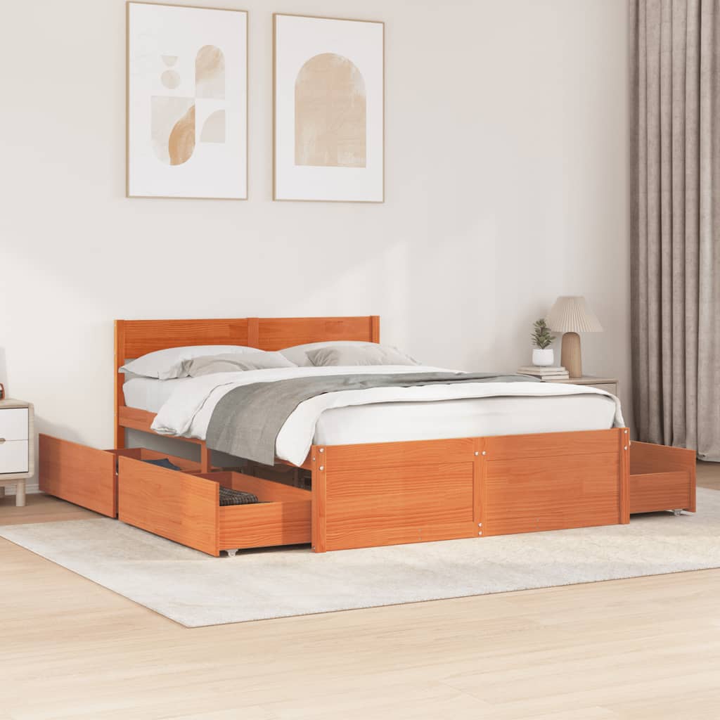 Cama sem colchão 120x200 cm madeira pinho maciça castanho-mel